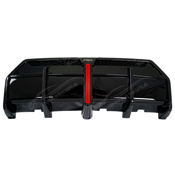 Close-up of the glossy black texture of VTEN rear diffuser on G42