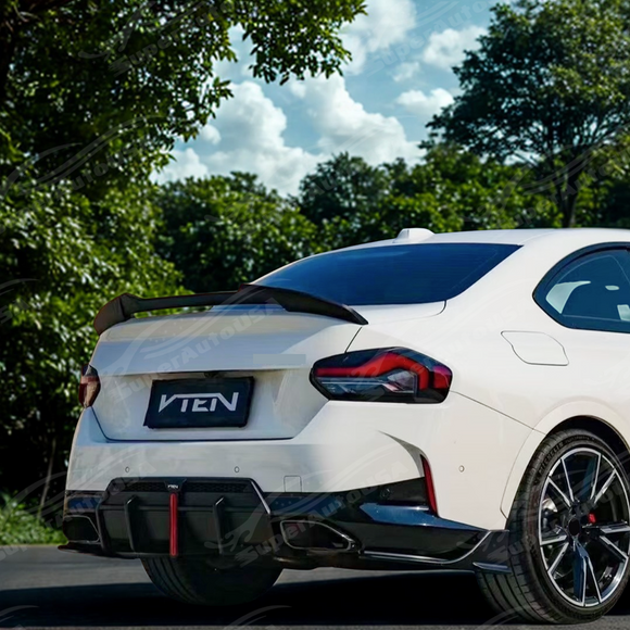 Full rear view of a BMW G42 with VTEN gloss black diffuser