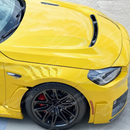 Underside view of uninstalled carbon fiber hood showing mounting points