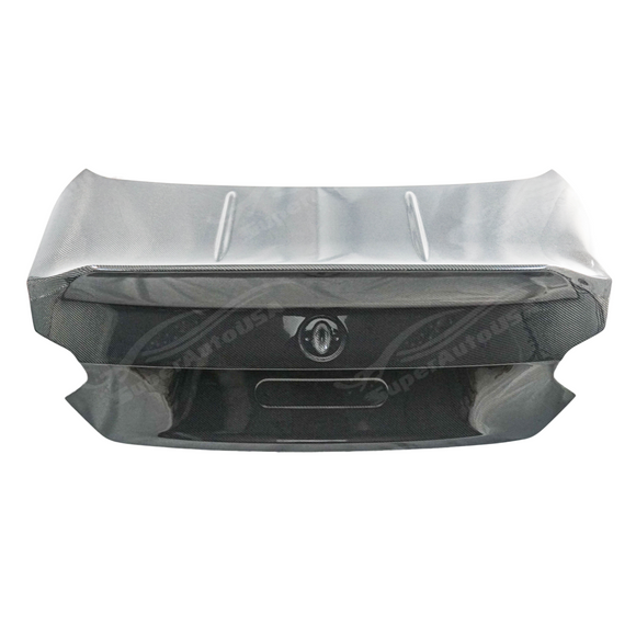 Full rear view of a 2024 BMW G87 M2 with new carbon fiber trunk cover