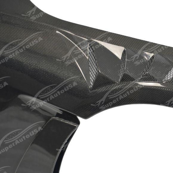 Detailed view of the N style integrated venting on the carbon fiber fender