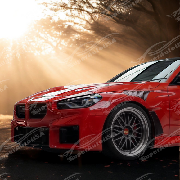 Full side view of a 2024 BMW M2 G87 with new N style carbon fiber fenders