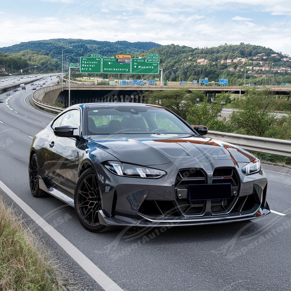 Close-up of the SuperAutoUSA CS style front splitter's design on the G80 bumper