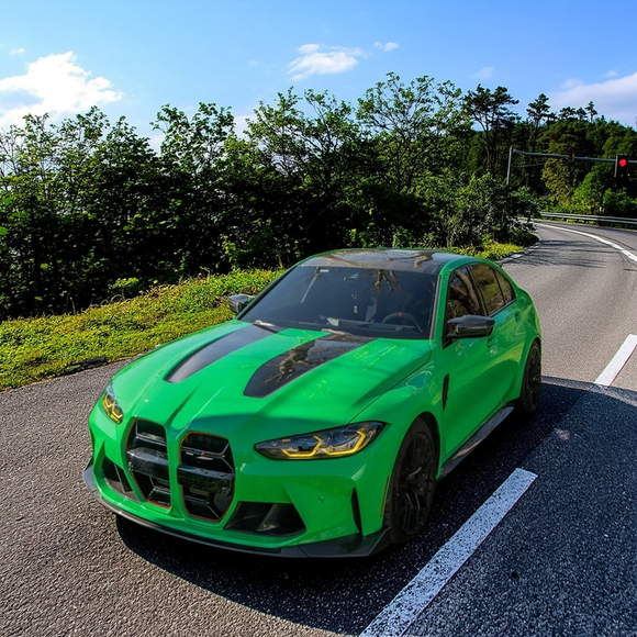 Gloss black SuperAutoUSA CS style front splitter for BMW M3 G80 2021-2026