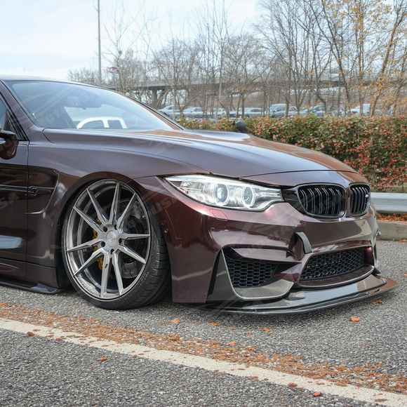 Full front view of a 2015 BMW M4 with new SuperAutoUSA front splitter