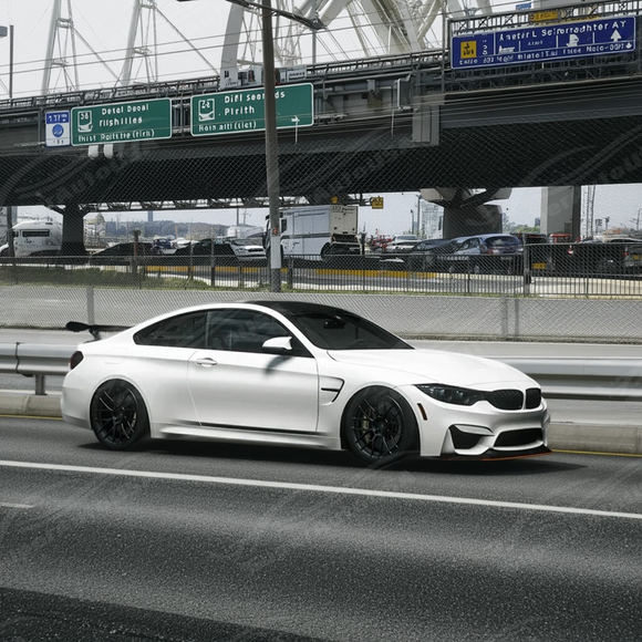 Low angle view emphasizing the SuperAutoUSA front splitter on M3