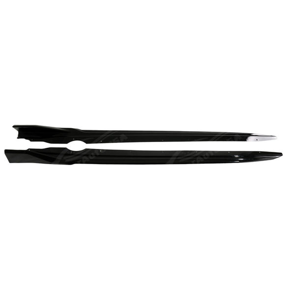 Standalone view of the uninstalled pair of gloss black side skirt rocker panels for X1