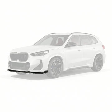 SuperAutoUSA carbon fiber print front bumper lip installed on a 2023 BMW X1 U11