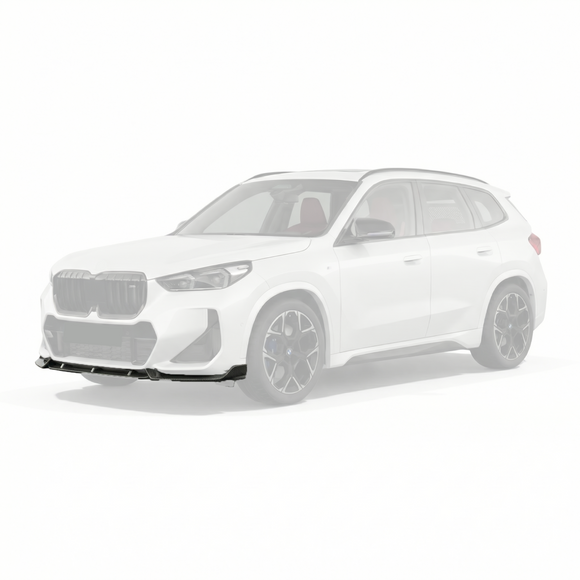 SuperAutoUSA carbon fiber print front bumper lip installed on a 2023 BMW X1 U11