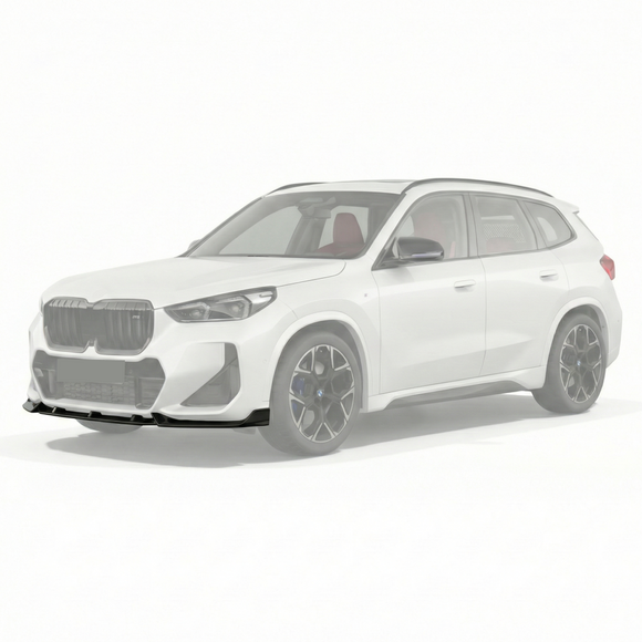 SuperAutoUSA gloss black front bumper lip installed on a 2023 BMW X1 U11