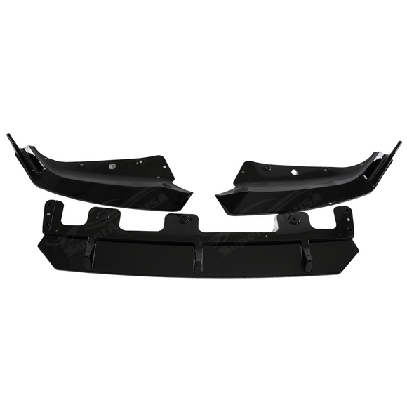 Standalone view of the uninstalled SuperAutoUSA gloss black front bumper lip for BMW X1 U11