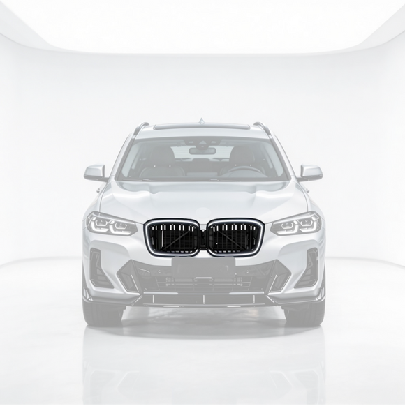 SuperAutoUSA gloss black double-slat LED illuminated grille glowing on a 2018 BMW X3 G01