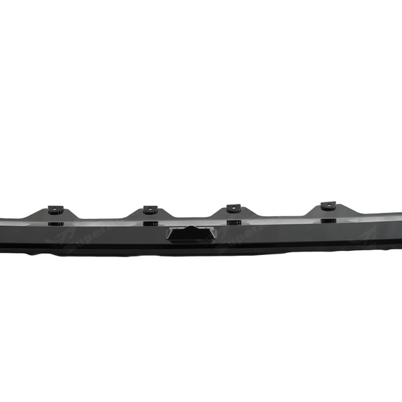 Close-up of the premium mirror-finish gloss black coating on the SuperAutoUSA X3 front splitter