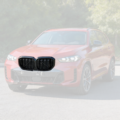 SuperAutoUSA gloss black double slat kidney grille installed on a 2024 BMW X5 G05 LCI