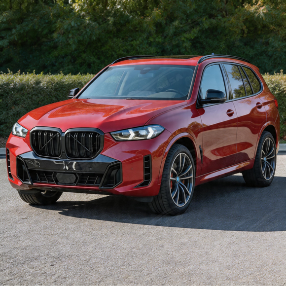 Precision fitment shot showing the grille aligning perfectly with the X5 LCI hood and bumper lines