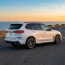 Direct rear view of the SuperAutoUSA authentic double-sided carbon fiber diffuser for 2019-2022 X5