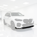 Direct front-facing view of the SuperAutoUSA authentic carbon fiber splitter for 2019-2023 BMW X5 M-Sport