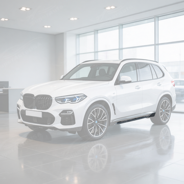 SuperAutoUSA real carbon fiber side skirt rocker panels installed on a 2019 BMW X5 G05