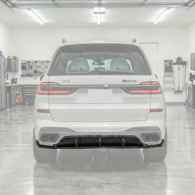 Direct rear view of the authentic double carbon fiber diffuser for 2019-2026 BMW X7
