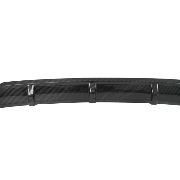 Standalone view of the uninstalled double-sided real carbon fiber rear bumper diffuser lip