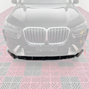 SuperAutoUSA gloss black front bumper lip splitter installed on a 2023 BMW X7 G07 LCI