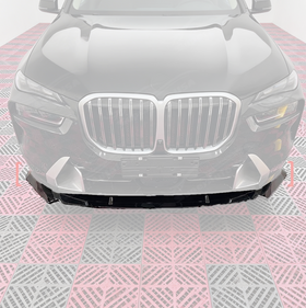 SuperAutoUSA gloss black front bumper lip splitter installed on a 2023 BMW X7 G07 LCI