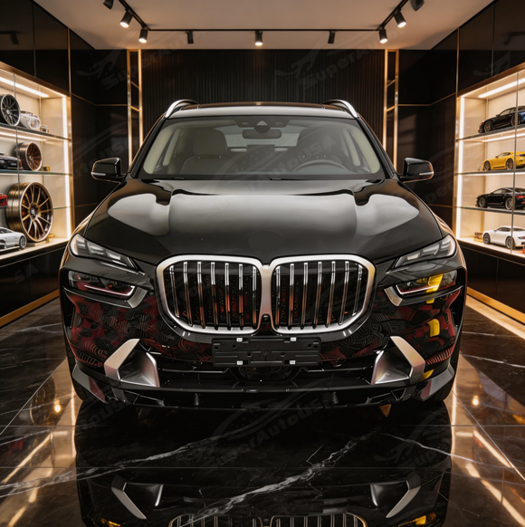Precision SuperAutoUSA fitment along the updated LCI bumper lines of a 2025 BMW X7