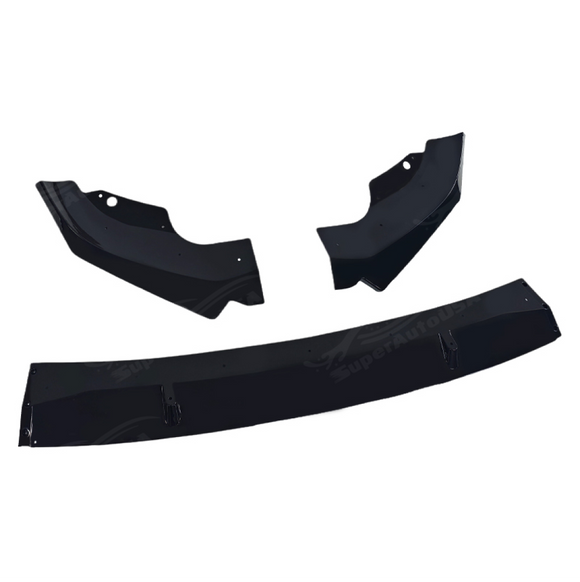 Standalone view of the uninstalled 3-piece SuperAutoUSA gloss black front lip kit for BMW X7