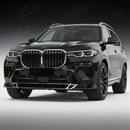 Full front 3/4 perspective of a 2024 BMW X7 featuring the SuperAutoUSA GT style front lip