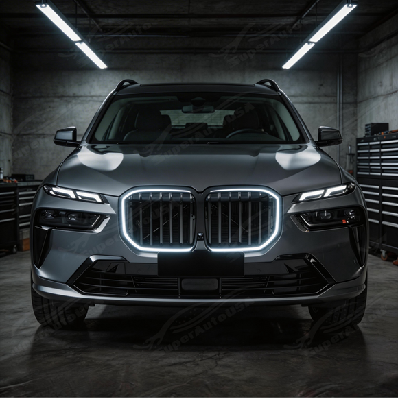 High-intensity LED perimeter glow of the SuperAutoUSA illuminated single grille at night