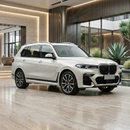Full front 3/4 view of a 2021 BMW X7 featuring the SuperAutoUSA XM style glowing grille