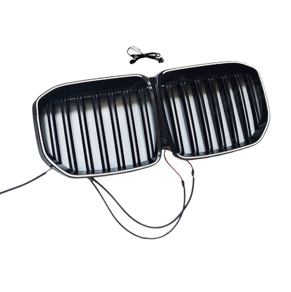 Standalone view of the uninstalled SuperAutoUSA XM style illuminated grille for BMW X7