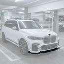 SuperAutoUSA double-sided real carbon fiber front bumper lip installed on a 2019 BMW X7