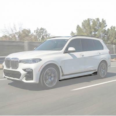 SuperAutoUSA double-sided real carbon fiber side skirt rocker panels installed on a 2019 BMW X7