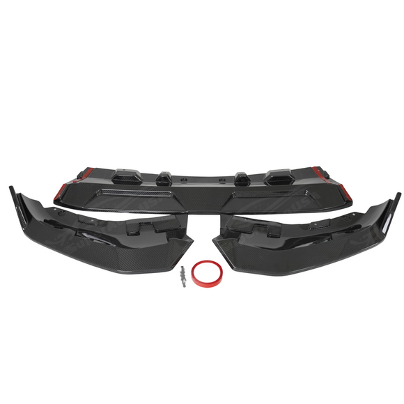 Standalone view of the uninstalled double-layer real carbon fiber front bumper lip for X7 LCI