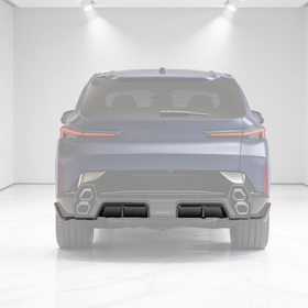SuperAutoUSA gloss black rear bumper diffuser installed on a 2023 BMW XM G09