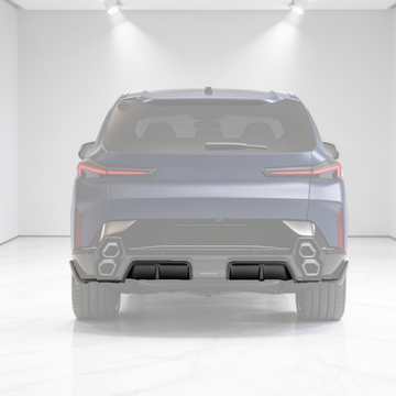 SuperAutoUSA gloss black rear bumper diffuser installed on a 2023 BMW XM G09