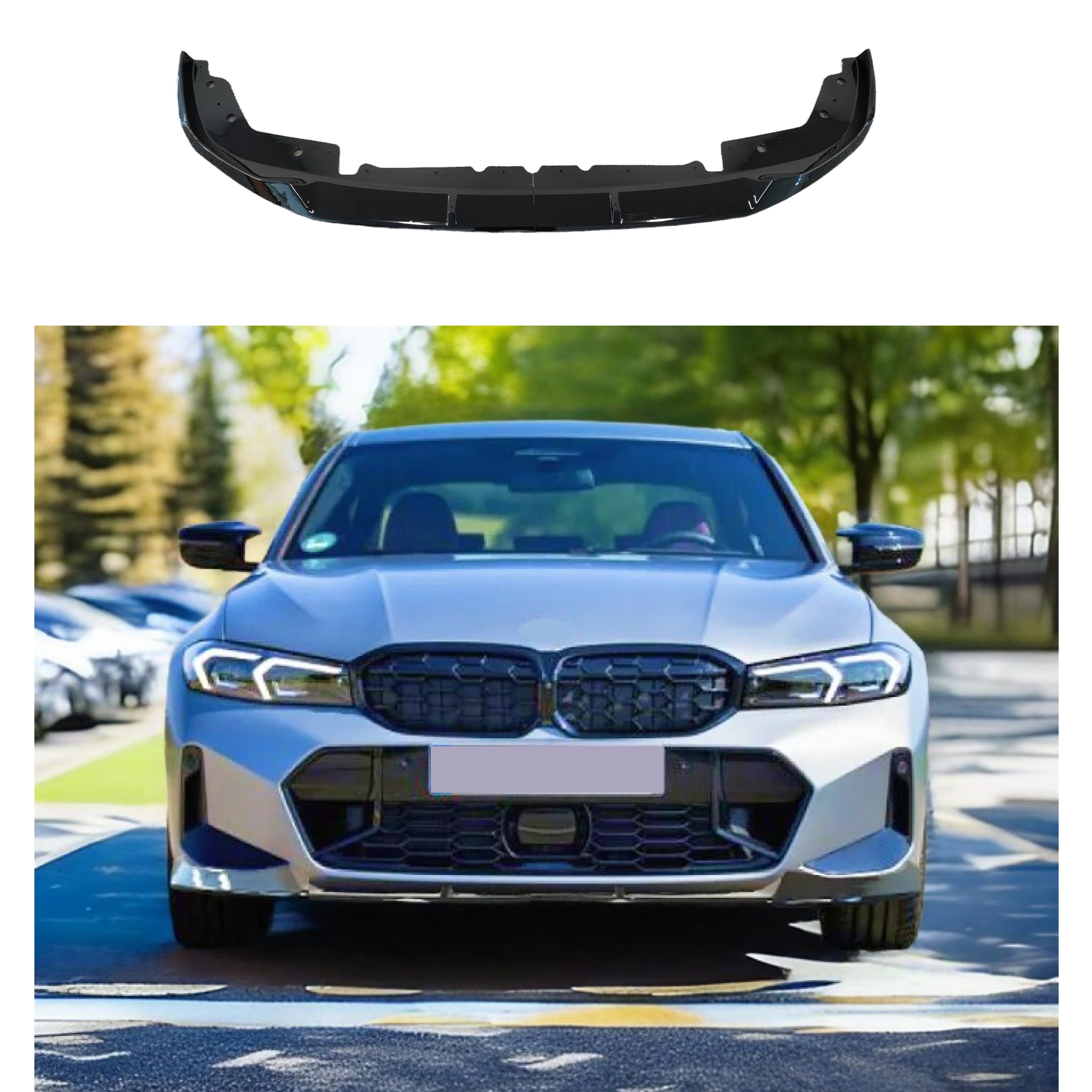 Fits 2022-2024 BMW G20 3 Series Front Bumper Lip (Carbon Fiber Pattern / Gloss Black)