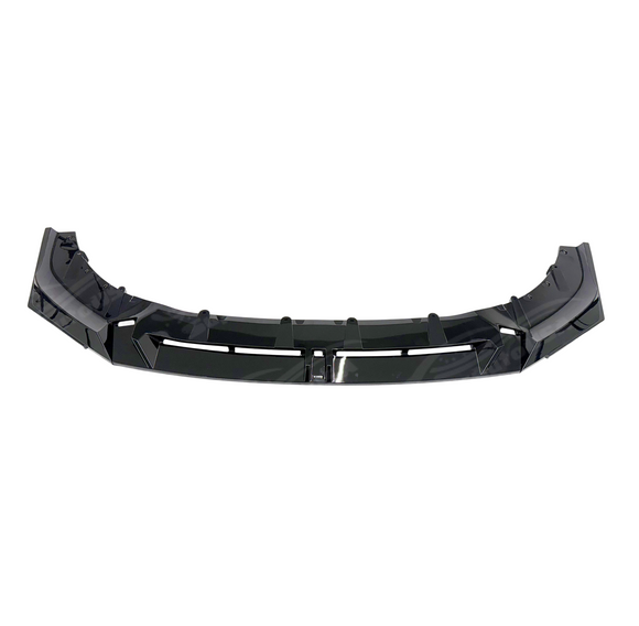 Front bumper lip spoiler for BMW 530i xDrive 2023, 2024 with gloss black finish by SuperAutoUSA.
