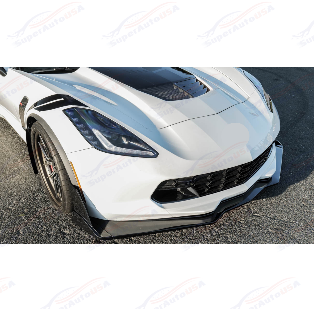Fits 14-19 Corvette C7 Stage 3.5 Painted Metallic Black Extended Front Lip Spoiler