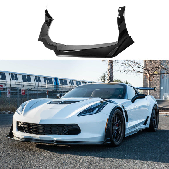 Fits 14-19 Corvette C7 Stage 3.5 Painted Metallic Black Extended Front Lip Spoiler