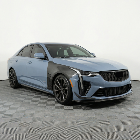 Close-up of the premium 3K twill real carbon fiber weave on CT4-V Blackwing fenders