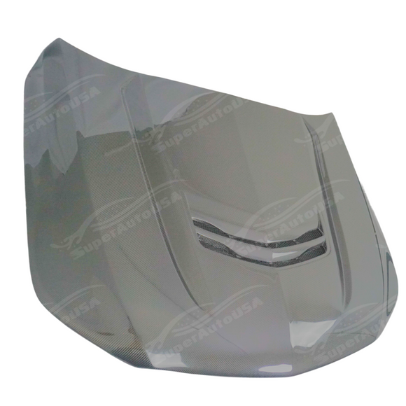 Sleek SuperAutoUSA carbon fiber hood installed on a Cadillac CT4-V