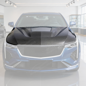 SuperAutoUSA real carbon fiber front hood installed on a 2020 Cadillac CT4