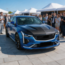 Full 3/4 view of a 2024 Cadillac CT4-V Blackwing featuring the SuperAutoUSA real carbon hood