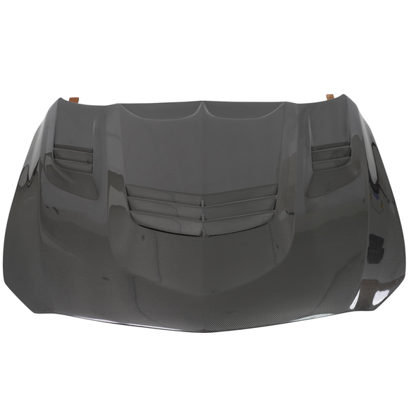 Standalone view of the uninstalled SuperAutoUSA real carbon fiber front engine hood