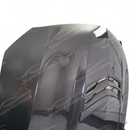 Underside view of uninstalled carbon fiber hood panel showing mounting points