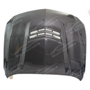 Uninstalled real carbon fiber V style front hood panel, top view
