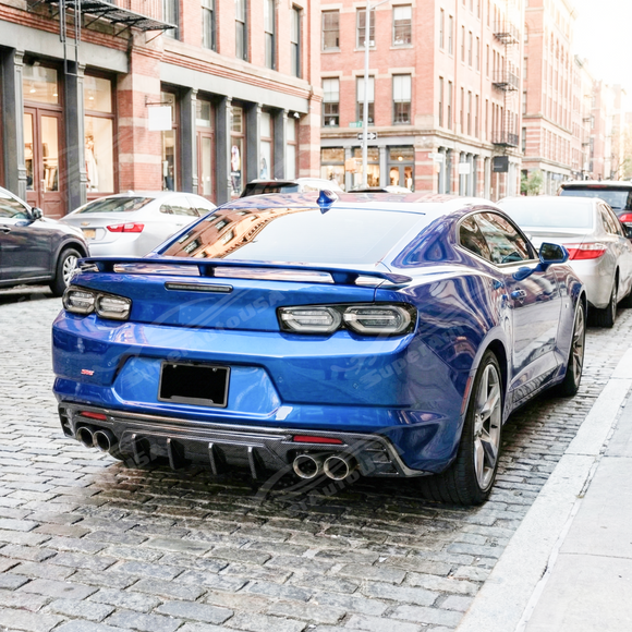 Low angle view emphasizing the diffuser fins and exhaust integration