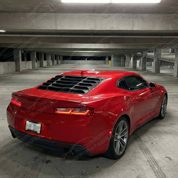 Side profile showing the sleek aerodynamic slats of the 6th Gen Camaro rear window louver